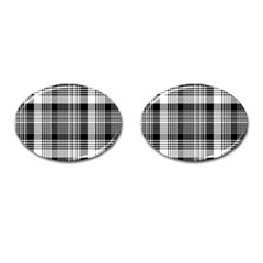 Black White Plaid Checked Seamless Pattern Cufflinks (Oval)