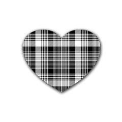 Black White Plaid Checked Seamless Pattern Heart Coaster (4 pack) 