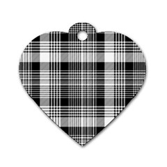 Black White Plaid Checked Seamless Pattern Dog Tag Heart (Two Sides)