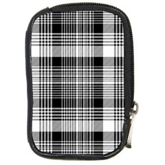 Black White Plaid Checked Seamless Pattern Compact Camera Leather Case