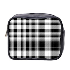 Black White Plaid Checked Seamless Pattern Mini Toiletries Bag (Two Sides)