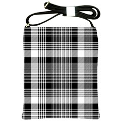 Black White Plaid Checked Seamless Pattern Shoulder Sling Bag