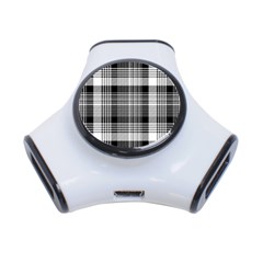 Black White Plaid Checked Seamless Pattern 3-Port USB Hub