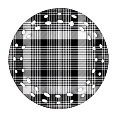 Black White Plaid Checked Seamless Pattern Round Filigree Ornament (Two Sides)