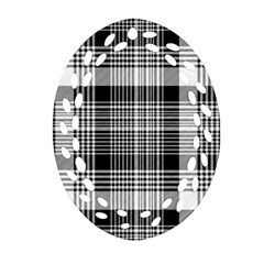 Black White Plaid Checked Seamless Pattern Ornament (Oval Filigree)