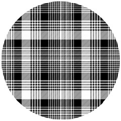 Black White Plaid Checked Seamless Pattern Wooden Puzzle Round