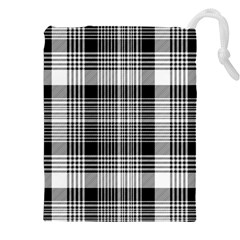 Black White Plaid Checked Seamless Pattern Drawstring Pouch (4XL)