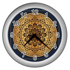 Luxury Mandala Background With Golden Arabesque Pattern Arabic Islamic East Style Premium Vector Wall Clock (silver) by Wegoenart