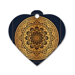 Luxury Mandala Background With Golden Arabesque Pattern Arabic Islamic East Style Premium Vector Dog Tag Heart (two Sides) by Wegoenart