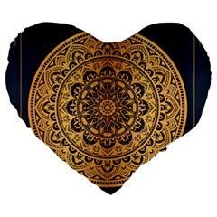 Luxury Mandala Background With Golden Arabesque Pattern Arabic Islamic East Style Premium Vector Large 19  Premium Heart Shape Cushions by Wegoenart