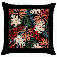 Fashionable Seamless Tropical Pattern With Bright Pink Yellow Plants Leaves Throw Pillow Case (black) by Wegoenart