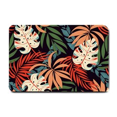 Fashionable Seamless Tropical Pattern With Bright Pink Yellow Plants Leaves Small Doormat  by Wegoenart