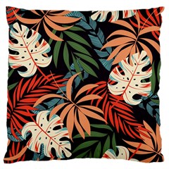 Fashionable Seamless Tropical Pattern With Bright Pink Yellow Plants Leaves Large Cushion Case (two Sides) by Wegoenart