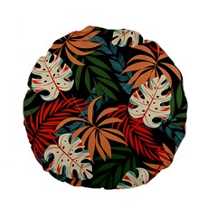 Fashionable Seamless Tropical Pattern With Bright Pink Yellow Plants Leaves Standard 15  Premium Flano Round Cushions by Wegoenart