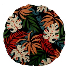 Fashionable Seamless Tropical Pattern With Bright Pink Yellow Plants Leaves Large 18  Premium Flano Round Cushions by Wegoenart