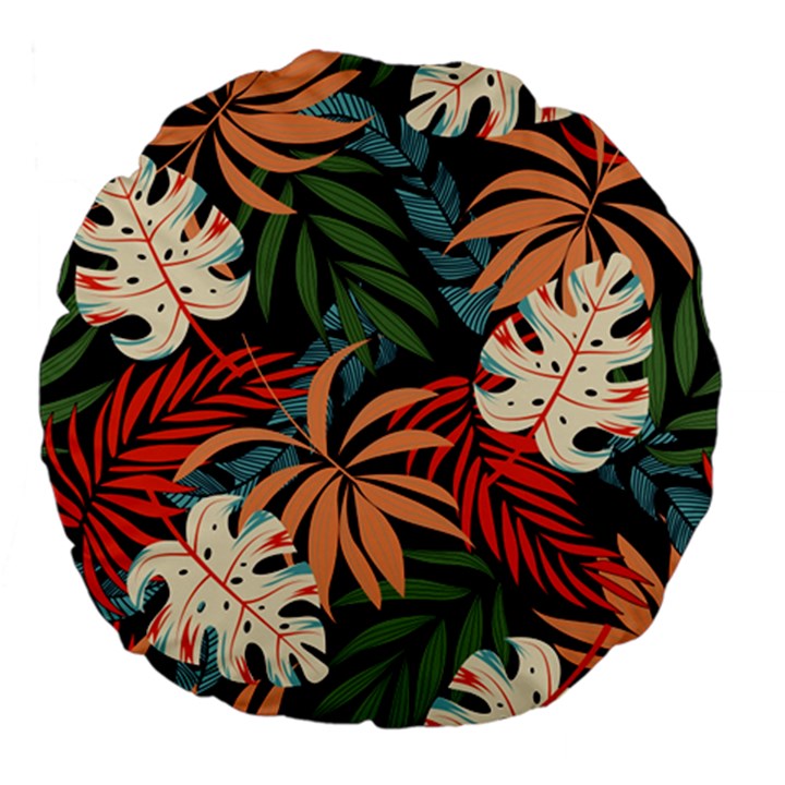 Fashionable Seamless Tropical Pattern With Bright Pink Yellow Plants Leaves Large 18  Premium Flano Round Cushions