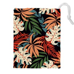 Fashionable Seamless Tropical Pattern With Bright Pink Yellow Plants Leaves Drawstring Pouch (4xl) by Wegoenart