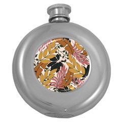 Fashionable Seamless Tropical Pattern With Bright Pink Green Flowers Round Hip Flask (5 Oz) by Wegoenart