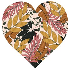 Fashionable Seamless Tropical Pattern With Bright Pink Green Flowers Wooden Puzzle Heart by Wegoenart