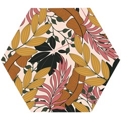 Fashionable Seamless Tropical Pattern With Bright Pink Green Flowers Wooden Puzzle Hexagon by Wegoenart