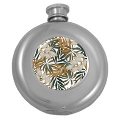 Trendy Seamless Tropical Pattern With Bright White Yellow Flowers Round Hip Flask (5 Oz) by Wegoenart