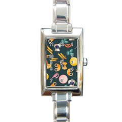 Italian Food Seamless Pattern Rectangle Italian Charm Watch by Wegoenart