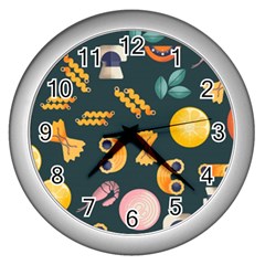 Italian Food Seamless Pattern Wall Clock (silver) by Wegoenart