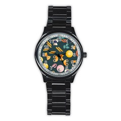 Italian Food Seamless Pattern Stainless Steel Round Watch by Wegoenart