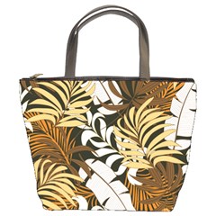 Botanical Seamless Tropical Pattern With Bright Red Yellow Plants Leaves Bucket Bag by Wegoenart