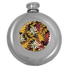 Original Seamless Tropical Pattern With Bright Reds Yellows Round Hip Flask (5 Oz) by Wegoenart