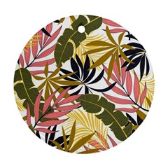 Fashionable Seamless Tropical Pattern With Bright Pink Green Flowers Round Ornament (two Sides)