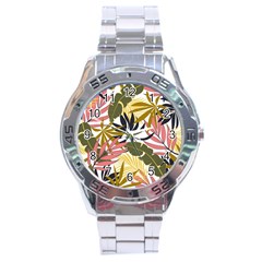 Fashionable Seamless Tropical Pattern With Bright Pink Green Flowers Stainless Steel Analogue Watch by Wegoenart