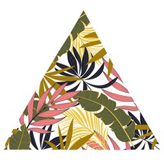 Fashionable Seamless Tropical Pattern With Bright Pink Green Flowers Wooden Puzzle Triangle by Wegoenart