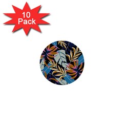 Original Seamless Tropical Pattern With Bright Blue Pink Flowers 1  Mini Buttons (10 Pack)  by Wegoenart