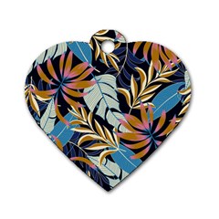 Original Seamless Tropical Pattern With Bright Blue Pink Flowers Dog Tag Heart (two Sides) by Wegoenart