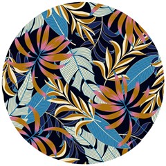 Original Seamless Tropical Pattern With Bright Blue Pink Flowers Wooden Puzzle Round by Wegoenart