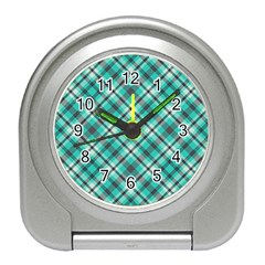 Tartan Scotland Seamless Plaid Pattern Vintage Check Color Square Geometric Texture Travel Alarm Clock by Wegoenart