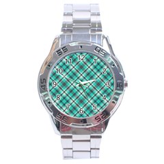 Tartan Scotland Seamless Plaid Pattern Vintage Check Color Square Geometric Texture Stainless Steel Analogue Watch by Wegoenart