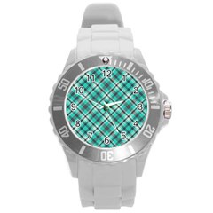 Tartan Scotland Seamless Plaid Pattern Vintage Check Color Square Geometric Texture Round Plastic Sport Watch (l) by Wegoenart