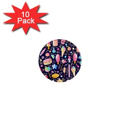 Cute Seamless Pattern With Colorful Sweets Cakes Lollipops 1  Mini Buttons (10 Pack)  by Wegoenart