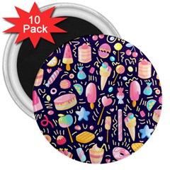 Cute Seamless Pattern With Colorful Sweets Cakes Lollipops 3  Magnets (10 Pack)  by Wegoenart