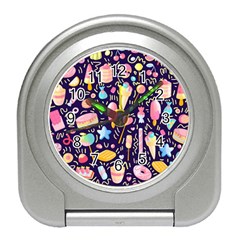 Cute Seamless Pattern With Colorful Sweets Cakes Lollipops Travel Alarm Clock by Wegoenart