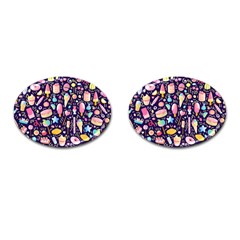 Cute Seamless Pattern With Colorful Sweets Cakes Lollipops Cufflinks (oval) by Wegoenart