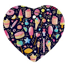 Cute Seamless Pattern With Colorful Sweets Cakes Lollipops Heart Ornament (two Sides)