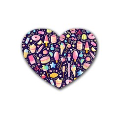 Cute Seamless Pattern With Colorful Sweets Cakes Lollipops Rubber Coaster (heart)  by Wegoenart