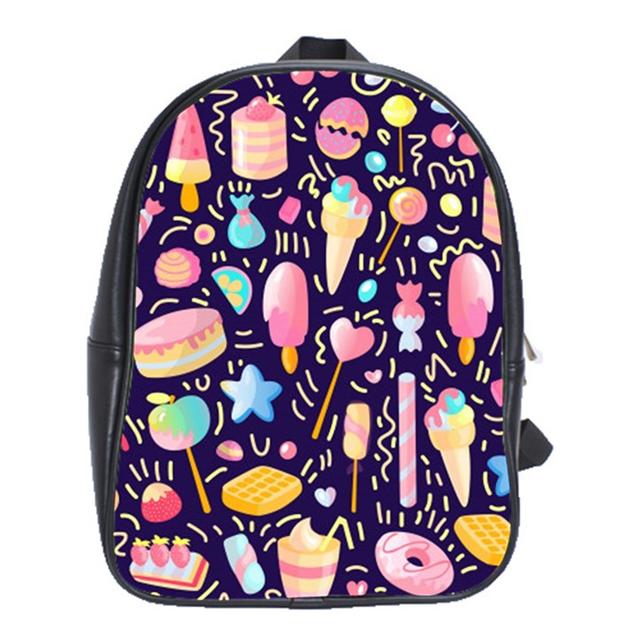 Cute Seamless Pattern With Colorful Sweets Cakes Lollipops School Bag (XL)