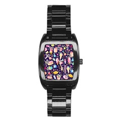 Cute Seamless Pattern With Colorful Sweets Cakes Lollipops Stainless Steel Barrel Watch by Wegoenart