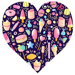 Cute Seamless Pattern With Colorful Sweets Cakes Lollipops Wooden Puzzle Heart by Wegoenart