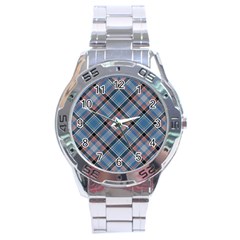 Tartan Scotland Seamless Plaid Pattern Vintage Check Color Square Geometric Texture Stainless Steel Analogue Watch by Wegoenart