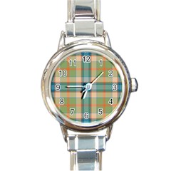 Tartan Scotland Seamless Plaid Pattern Vintage Check Color Square Geometric Texture Round Italian Charm Watch by Wegoenart